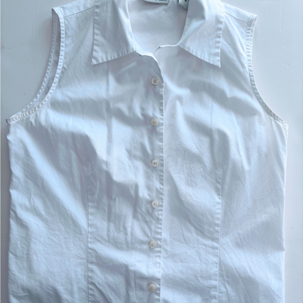 BANANA REPUBLIC Shirt Sleeveless White Cotton Petal Collar Blouse